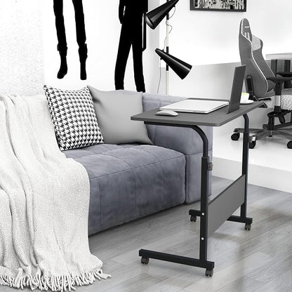soges 31.5 inches Mobile Side Desk with Tablet Slot Height Adjustable Laptop Cart Stand Portable Laptop Desk Workstation with Wheels Black CXYM-5/3-80BB