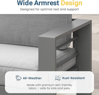 Wisteria Lane Metal Patio Furniture Sofa, All-Weather Outdoor Couch with Upgraded Cushions, Weather-Resistant Heavy Duty Modern Outdoor 2 Seats Sofa for Garden, Balcony, Deck, Backyard, Dark Grey