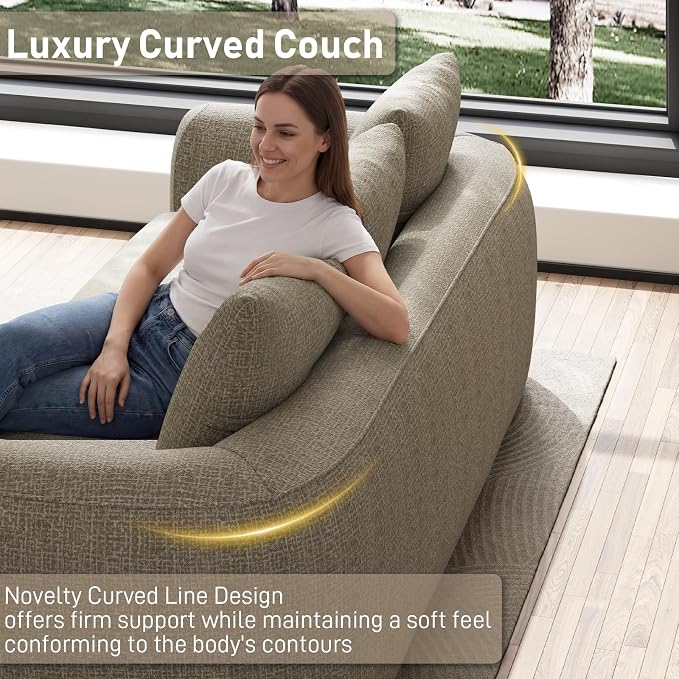 Curved Convertible Futon Sofa Bed,Modern Boneless Sleeper Couch,Curved Modern 3 Seater Cloud Couch