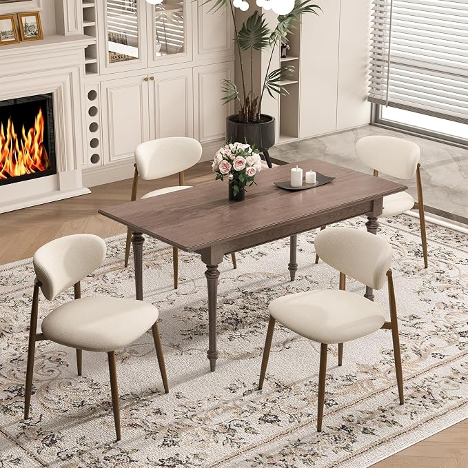 MALOL Dining Chairs Set of 2, Curved Back Kitchen Room Chairs with Metal Legs and Anti Slip Pads, Upholstered Dining Chair for Home and Restaurant, Beige