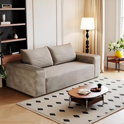 JINGLING 71" Small Couches for Small Spaces | Boneless Couch in a Box: Compressed Sofa | Apartment Furniture Love Seat for Living Room & Bedroom | No Assembly | Corduroy | Camel