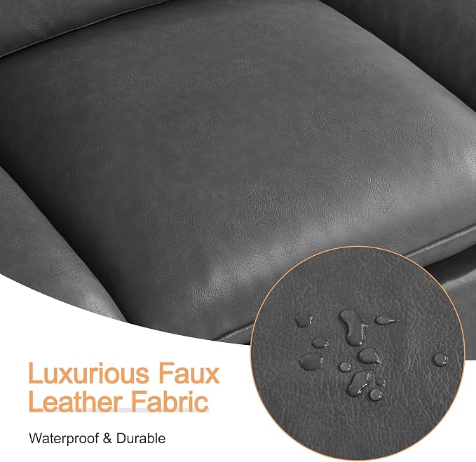 118" Faux Leather Modular Sectional Upholstered Sofa, Oversized 4 Seater Couch with Curved Armrests, Cloud Modern Upholstered Deep Seat Sofa for Living Room, Grey