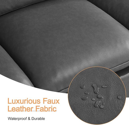 118" Faux Leather Modular Sectional Upholstered Sofa, Oversized 4 Seater Couch with Curved Armrests, Cloud Modern Upholstered Deep Seat Sofa for Living Room, Grey