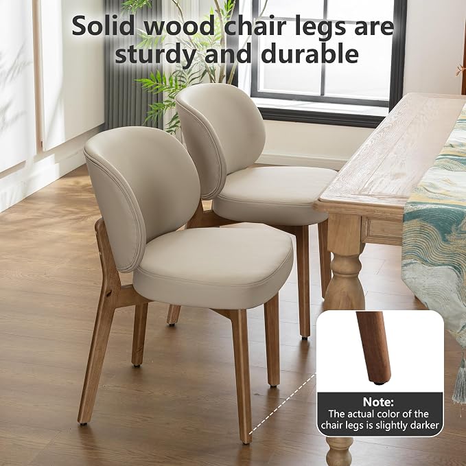 YOUNIKE Dining Chairs Set of 6 Modern Kitchen Dining Room Chairs Khaki | Faux Leather Upholstered Armless Side Accent Chair with Back Wide Padded Seat Wooden Leg, Soft, Breathable, Comfortable