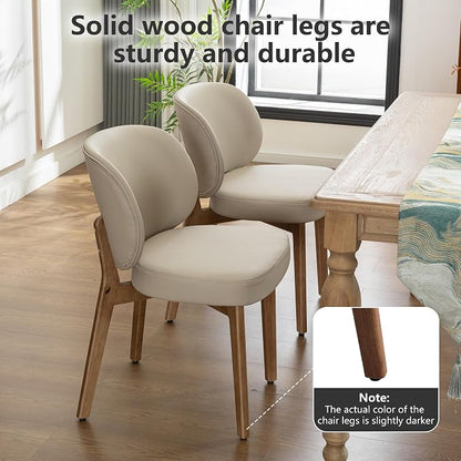 YOUNIKE Dining Chairs Set of 6 Modern Kitchen Dining Room Chairs Khaki | Faux Leather Upholstered Armless Side Accent Chair with Back Wide Padded Seat Wooden Leg, Soft, Breathable, Comfortable