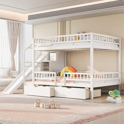 Full Over Full Bunk Bed with Slide and Staircase