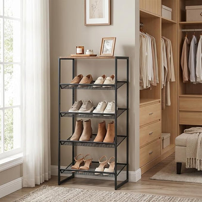 Shoe Rack for Entryway,，5 Tier Shoe Storage Organizer，Sturdy Shoe Shelf,Boot Rack with a Fine Mesh Shelves，for Living Room, Hallway，Small Space,11.8 x 16.5 x 27.9 Inches,Brown