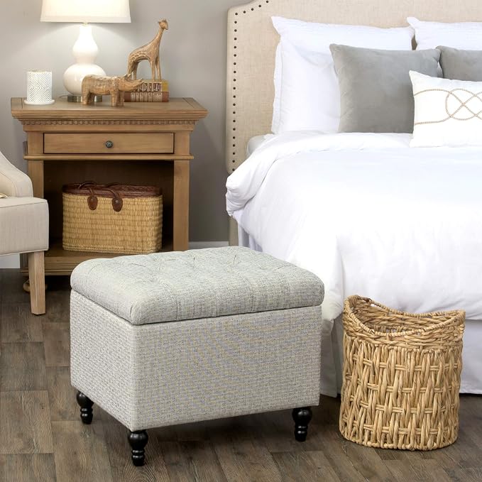 HomePop 24" Button Tufted Storage Ottoman - Pewter Gray