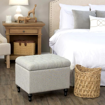 HomePop 24" Button Tufted Storage Ottoman - Pewter Gray