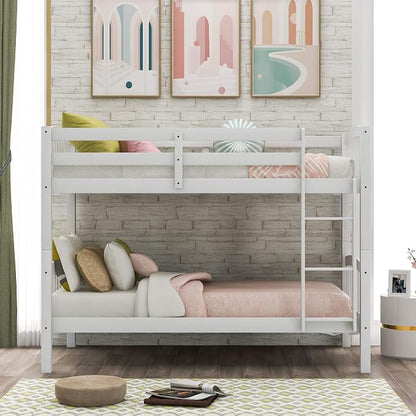 Merax Twin Over Twin Bunk Bed with Ladder and Guardrails,Convertible Bunk Bed can be Two Platform Beds(White)