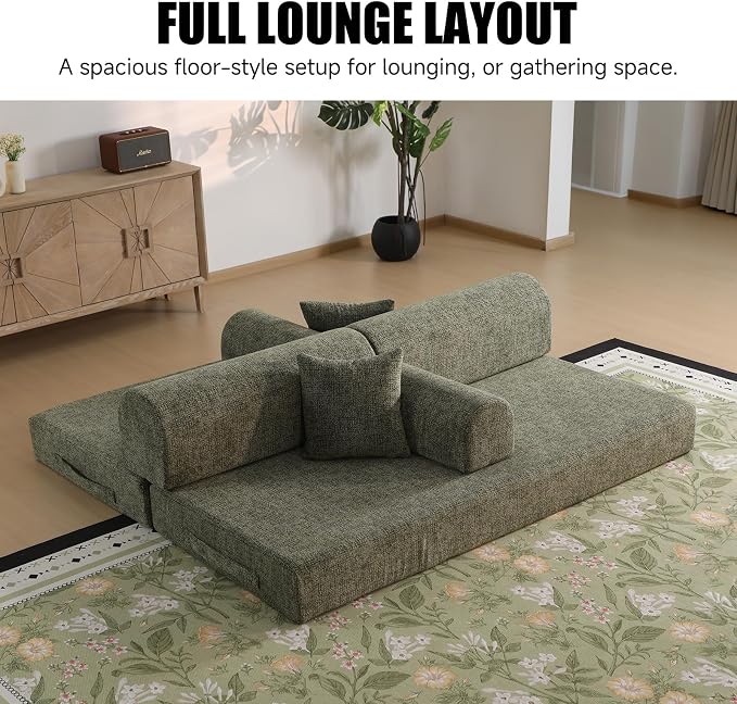 78.84" Boneless Couch with Memory Foam, Corduroy Convertible Loveseat for Apartment Living Room, Floor Sofa Bed,1200 lb, Vacuum Packed Couch in a Box, Moss Green