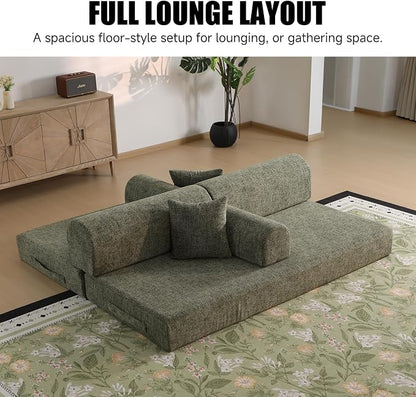 78.84" Boneless Couch with Memory Foam, Corduroy Convertible Loveseat for Apartment Living Room, Floor Sofa Bed,1200 lb, Vacuum Packed Couch in a Box, Moss Green