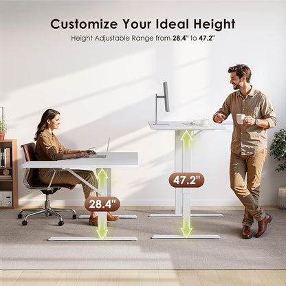 OffiGo Electric L Shaped Standing Desk, 63 Inches Height Adjustable Table, Reversible Corner Stand Up Desk, Lifting Computer Table for Home Office, Computer Workstation, White