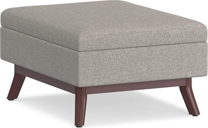 SIMPLIHOME Owen Coffee Table Storage Ottoman - 34" Wide x 19" High Upholstered Woven Fabric Rectangular Lift-Top Ottoman in Cloud Grey, Mid-Century Modern Bench for Living Room with Tapered Legs