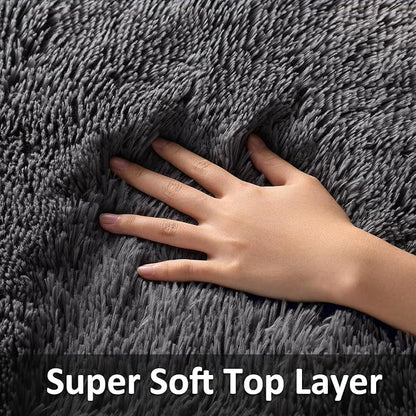 Ophanie Small Rug Washable Non Slip Throw Bedside Area Rugs, Fluffy Soft Mini Bedroom Carpet, 1.5x2.5，1.5x4 and 1.5x5 Rug Set, 3 Piece Grey with Over 99 pcs Pile fibers