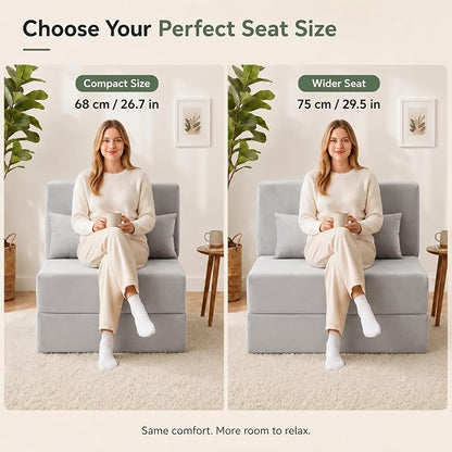 Folding Sofa Bed, Convertible Sleeper Chair with Pillow, Foldable Mattress & Back Support, Portable Floor Lounger Futon for Apartment, Dorm, Living Room, Bedroom, Gray