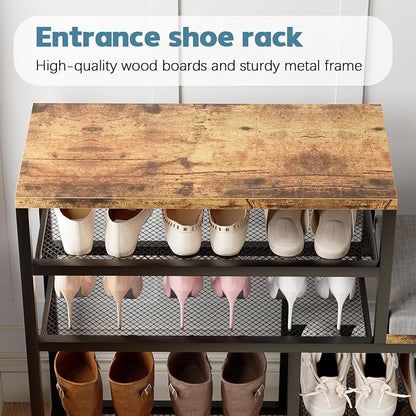 Shoe Rack,Freestanding Hidden Shoe Storage Organizer for Entryway, Shoe Bench Shelves for High Boot with Seat Cushion,Wood Shoe Rack Cabinet for Front Door Entrance Closet, Hallway, 5 Tier,Brown