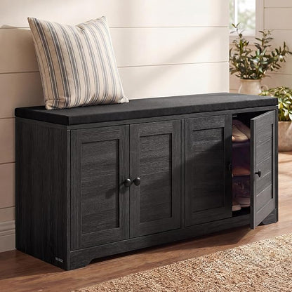 SONGMICS HOME 3-Tier Entryway Bench, Shoe Bench with Padded Seat, for Hallway, Bedroom, 14.2 x 47.8 x 20.9 Inches, Dark Gray