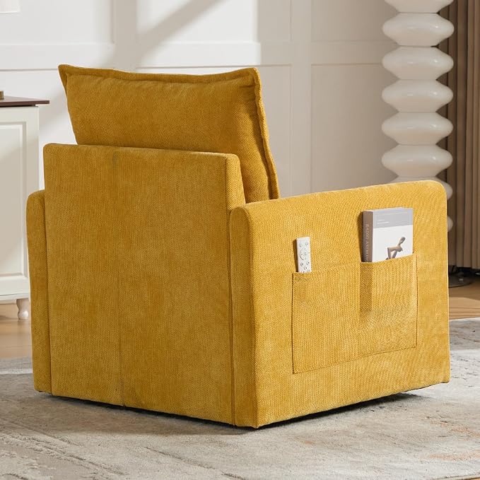 Swivel Accent Chair Set of 2, Modern Swivel Barrel Chair for Living Room, 360 Degree Comfy Square Accent Barrel Chair, Upholstered Sofa Armchair for Bedroom,Reading, Chenille, Mustard Yellow