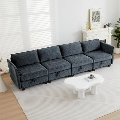 ORRD Modular Sectional Sofa, Convertible Couch with Storage, 4 Seater Sofa Modular with Reversible Chaise for Living Room, Office (Blue Grey)