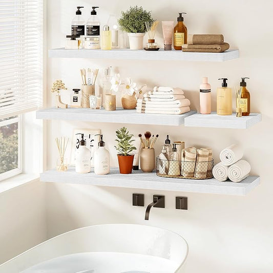 Vivelove White Floating Shelves 40 Inches Long, Wall Display Shelves with Invisible Brackets, for Bathroom Living Room Kitchen Bedroom Office Farmhouse Home Decor, 40x9.3X 1.5 - Set of 2, White