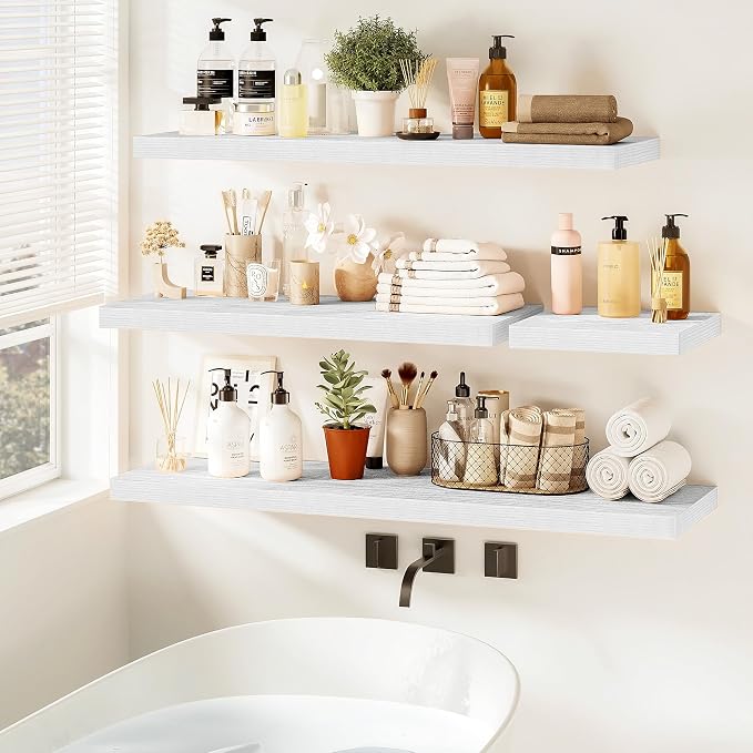 Vivelove White Floating Shelves 32 Inches Long, Wall Display Shelves with Invisible Brackets, for Bathroom Living Room Kitchen Bedroom Office Farmhouse Home Decor, 32x9.3X 1.5 - Set of 2, White
