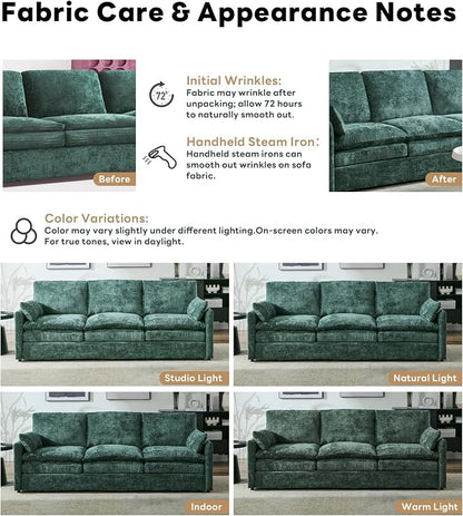 Iroomy 57" Chenille Loveseat 2 Seater, Small Love Seat Sofa, Cloud Couch Thick Cushions, Pocket Springs, Compact Couches for Apartment, Living Room, Green | 9.5" Thick Cushions