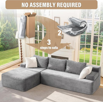 Hobestluk Boneless Couch Modular Sectional Sofa L-Shape Cloud Couch Lounge | 96" Left Facing Chaise Pale Gray,Memory Foam,Removable Cover,Non-slip Bottom,No Assemble Required,Furniture for Small Home