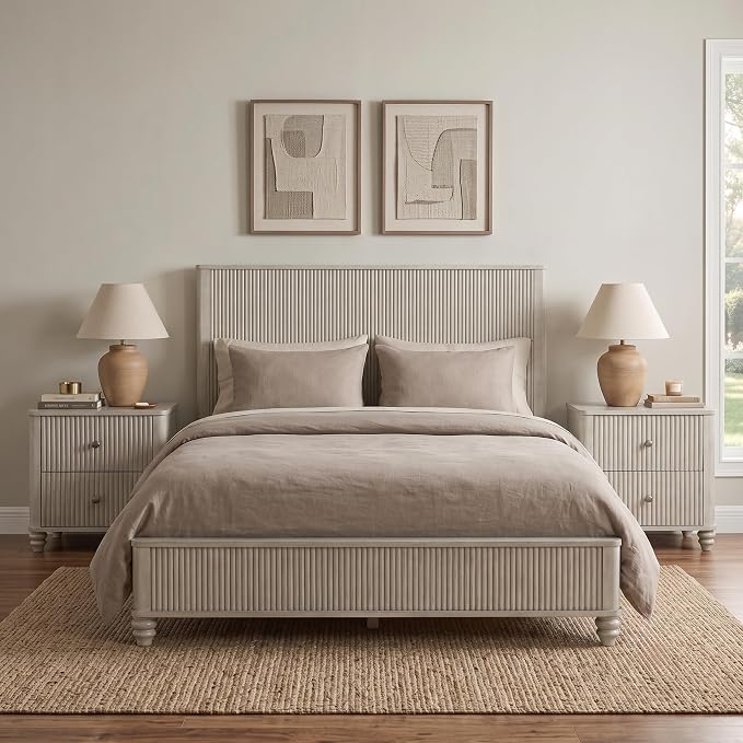 3 Pieces Bedroom Set, Queen Size Bed Frame with 2 Storage Nightstands, Rustic Platform Bed Frames with Wooden Slats Support,Bedroom Furniture Sets for Bedroom, Apartment