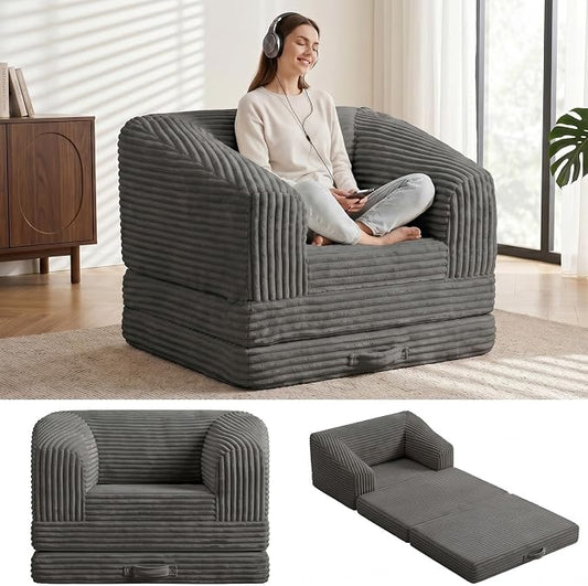 JUIKURY Convertible Sofa Bed, 3-in-1 Foldable Loveseat Couch with Armrest, Corduroy Floor Sofa & Sleeper Bed, No Assembly High-Density Foam Futon Mattress for Living Room, Small Apartment, Dorm
