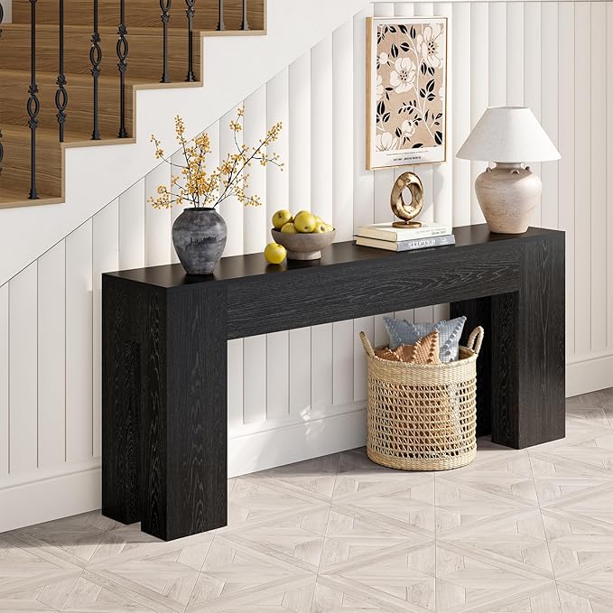 Epecoya Extra Long Sofa Console Table for Entryway Living Room, 79-Inch Farmhouse Wood Behind Couch Table, Rectangular Accent Console with Wooden Double Base for Hallway Foyer Entrance, Black