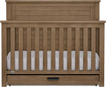Delta Children Simmons Kids Caden 6-in-1 Convertible Crib with Trundle Drawer, Greenguard Gold Certified, Aged Oak
