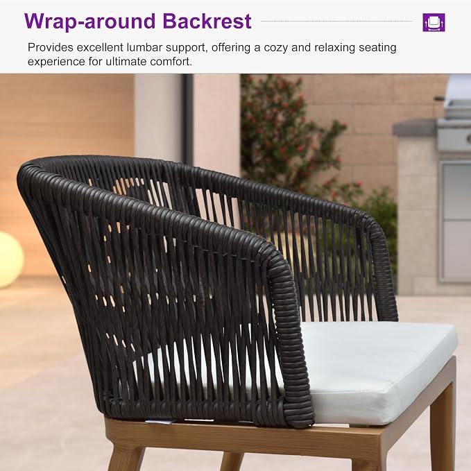 PURPLE LEAF Patio Dining Set 9 Pieces Furniture Set Aluminum Rattan Wicker Patio Table and Chairs Set for Lawn Backyard Teak with Counter Stools