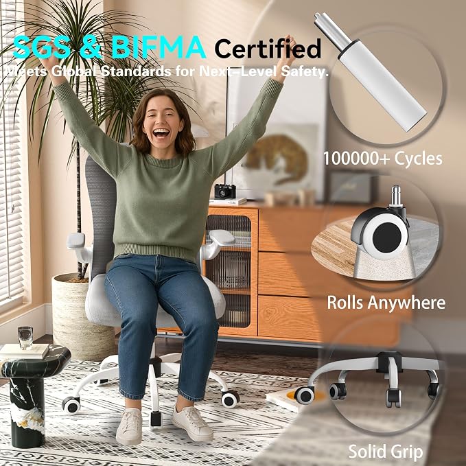 Office Desk Chair with Ergonomic Lumbar Support, Extra-Thick Seat Cushion, Flip-up Arms, Breathable Mesh Back, Computer Task Chair for Home Office