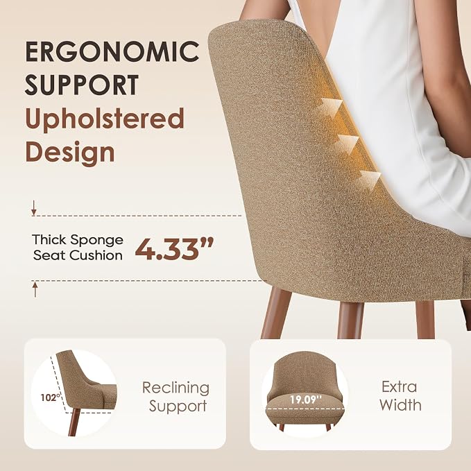 MALOL Upholstered Dining Chairs Set of 4, High-Back Dining Room Chair with Wood Legs, Padded Kitchen Chairs for Dining Room/Restaurant/Cafe, Camel