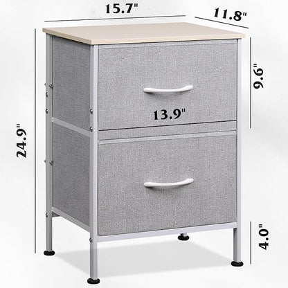 WLIVE Nightstand, Nightstand with 2 Drawers, Bedside Furniture, Night Stand, Small Dresser for Bedroom, College Dorm, End Table with Fabric Bins, Dormitory, Light Grey