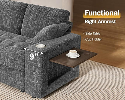 Vipbear 111" Modular Sectional Sleeper Sofa with Pull Out Bed, 8 Seat Chenille U Shaped Couch with 2 Pull-Out Beds|USB Ports|Cup Holders|Side Table|LED Light, Tool Free Assembly, Grey