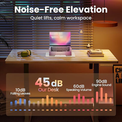 HUANUO 40x24 Inch Electric Standing Desk, Height Adjustable, Light Walnut | Smooth Home Office Desk, 176lbs Capacity with 4 Memory Presets & Headphone Hooks. Easy to assemble Computer Gaming desk