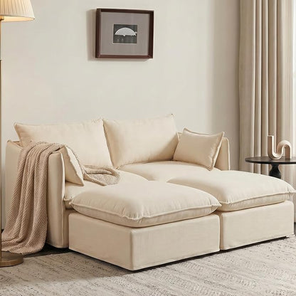 Cloud Modular Loveseat Lounge, Oversized Deep Seat, Luxe Chenille | Fully Removable Washable Covers, Memory Foam Seat Cushions, Storage Ottoman, Premium Fabric