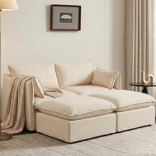 Cloud Modular Loveseat Lounge, Oversized Deep Seat, Luxe Chenille | Fully Removable Washable Covers, Memory Foam Seat Cushions, Storage Ottoman, Premium Fabric
