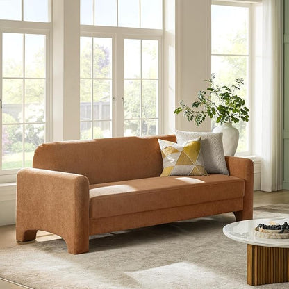 HULALA HOME 84" Modern Curved Sofa, 3 Seater Sofa for Living Room, Caramel