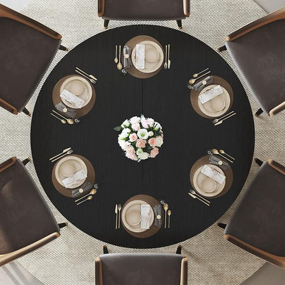 IBF Black Round Dining Table for 4-6, 47" Kitchen Table with Fridge Space, Modern Dining Room Tables with Storage, Industrial Wood Dinner Tables for Home Kitchen Living Room, Black Oak, Only Table