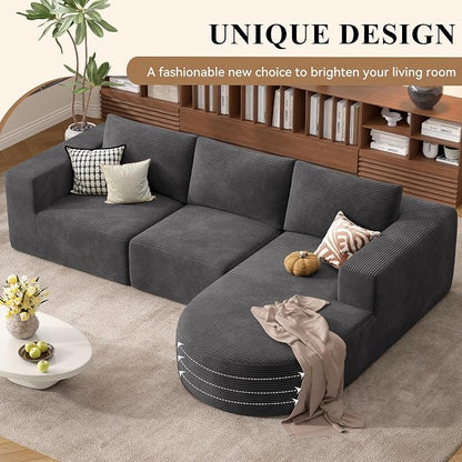 L-Shaped Boneless Couch,104" Couches for Living Room with Curved Chaise,Modular Sectional Sofa with Deep Seat,Modern Cozy Cloud Compression Sofas,No Assembly Required(Gray) 1PCS