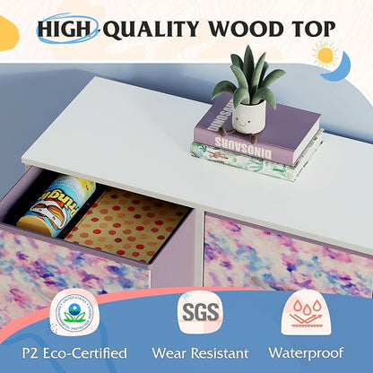 WLIVE Dresser for Bedroom with 5 Drawers, Wide Chest of Drawers, Fabric Dresser, Storage Organizer Unit with Fabric Bins for Closet, Living Room, Hallway, Tie-dye Print (Pink, Purple, Blue)