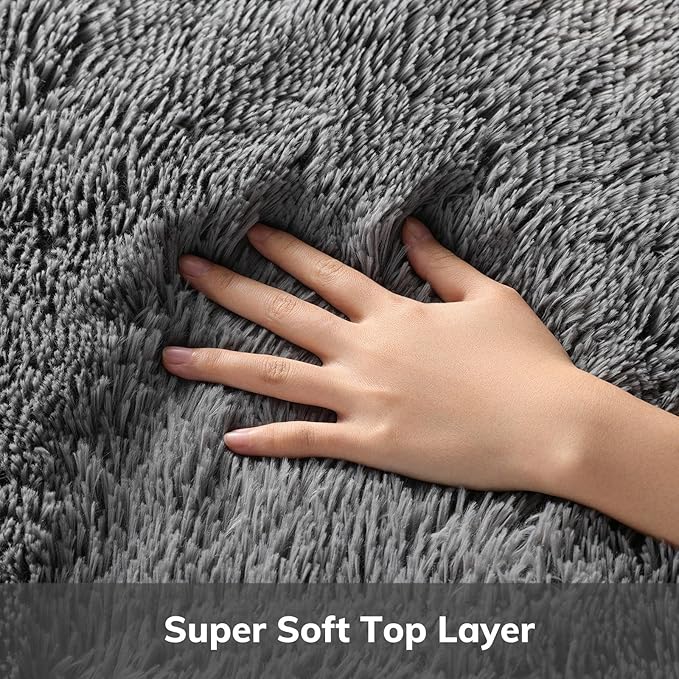 Ophanie Round Rug 7Ft Grey Circle Area Rugs,Large Fluffy Fuzzy Living Room Carpet 7 Foot,Plush Shag Solid Indoor Floor Gray Bedroom Circular Decor for Kids Teen Boys Baby,with Over 99 pcs Pile fibers