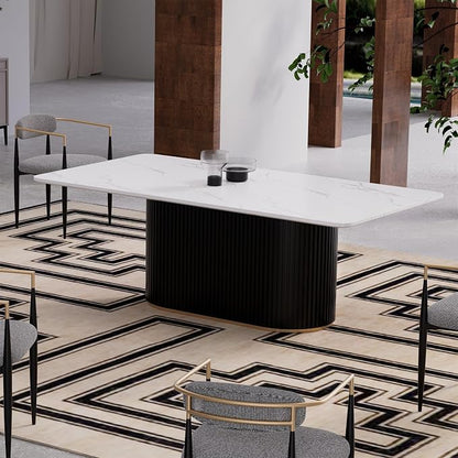 Morden Fort Modern Dining Table and Chairs Set for 4, 70" Black Dining Table with White Faux Marble Top and 4 Upholstered Chairs for Kitchen, Restaurant and Conference