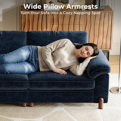 SITJOY Large Cloud Couch, 149" Wide 4 Seater U Shape, Chenille in Navy Blue | Detachable and Washable Chenille Cover Sectional Sofas for Living Room, Deep Seat Wide Couch with Chaise, Storage Ottoman