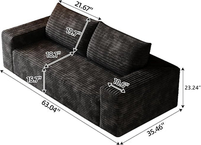 JINGLING 63" Small Couches for Small Spaces | Boneless Couch in a Box: Compressed Sofa | Apartment Furniture Love Seat for Living Room & Bedroom | No Assembly | Corduroy | Black