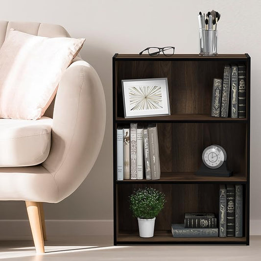Furinno PASIR Book Shelf, 3-Tier Bookshelf, Storage Shelves Bookcase, 9.7 x 23.7 x 31.5, for Living Room, Bedroom, Home Office, Columbia Walnut