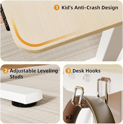 ERGOMAKER Electric Standing Desk, 43.3" x 23.6" Height Adjustable Sit Stand Desk with Splice Board for Home Office, Computer Desk Memory Preset (White Frame, Gold Oak Desktop)